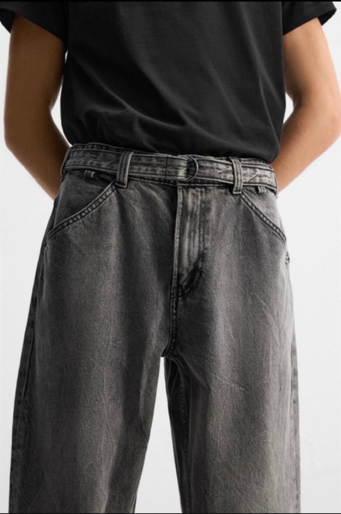 Zara Kemerli Relaxed Fit Jean Pantolon - Görsel 2