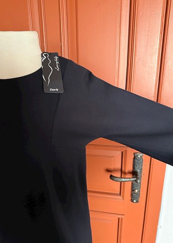 Düğmeli koyulacivert  Midi Rahat Elbise - Görsel 6