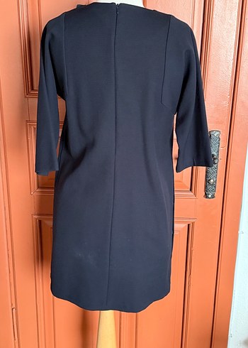 Düğmeli koyulacivert  Midi Rahat Elbise - Görsel 2