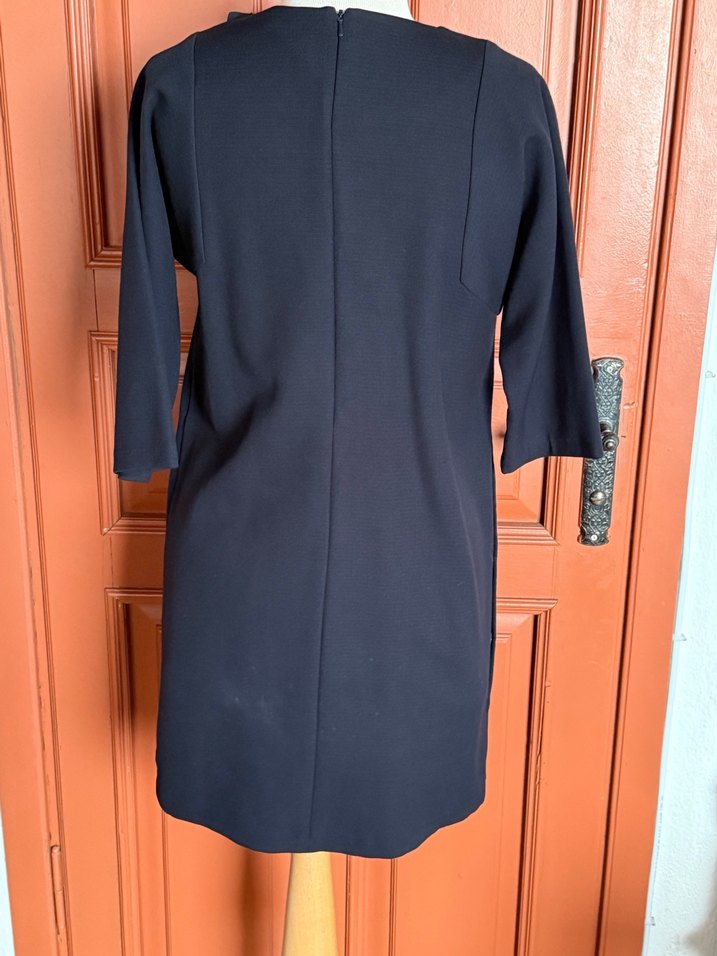 Düğmeli koyulacivert  Midi Rahat Elbise - Görsel 2