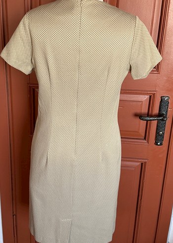 Atalar 42-44beden V Yakalı Bej Midi Kadın Elbise - Görsel 4