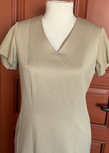 Atalar 42-44beden V Yakalı Bej Midi Kadın Elbise - Görsel 3