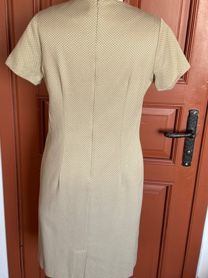 Atalar 42-44beden V Yakalı Bej Midi Kadın Elbise - Görsel 4