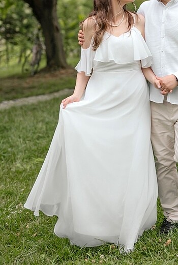 40 Beden Şifon beyaz nikah elbisesi