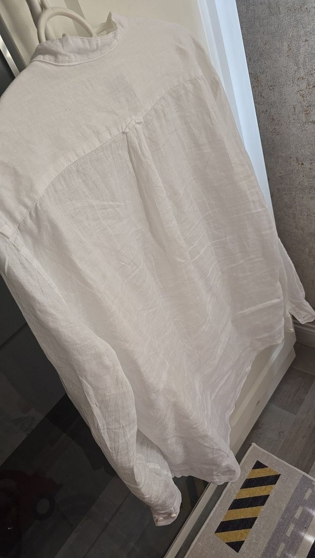 Düğmeli Beyaz Keten Erkek Gömlek - Görsel 3