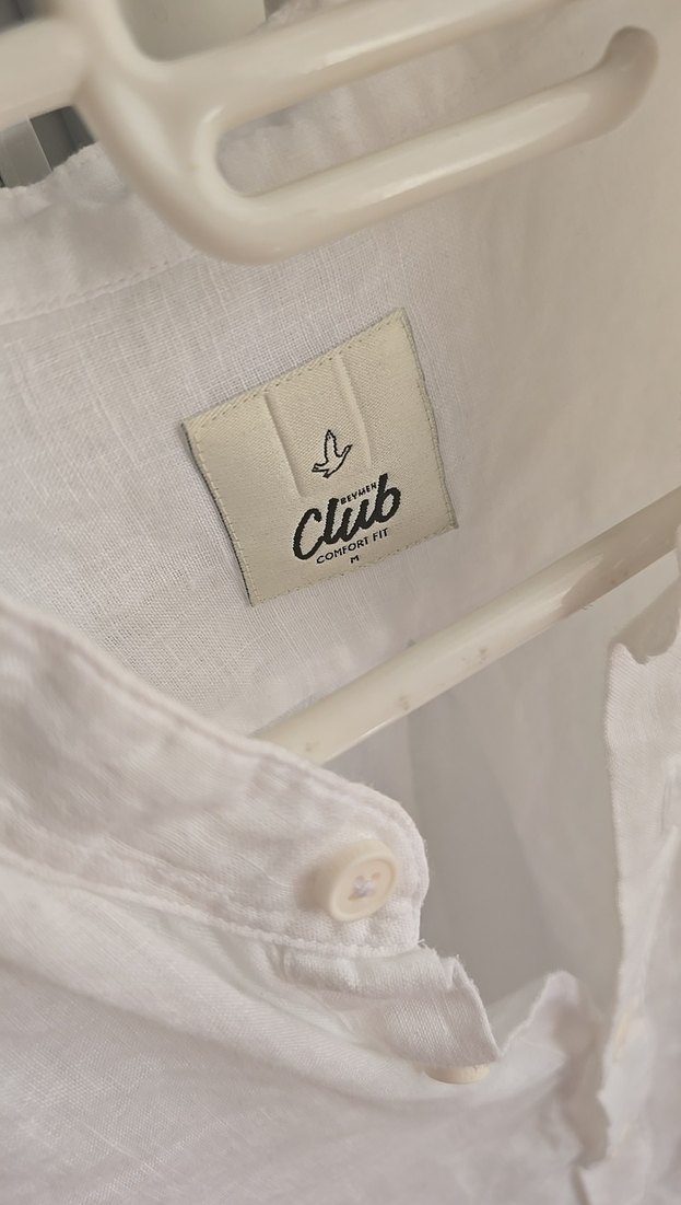 Düğmeli Beyaz Keten Erkek Gömlek - Görsel 2