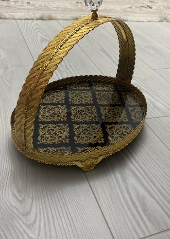 Beden altın Renk Altın Renkli Desenli Kulplu Sepet