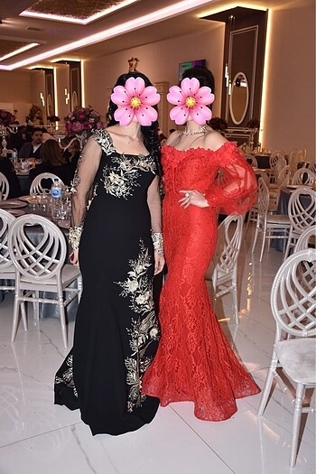 l Beden Siyah kolları tül abiye gece elbisesi