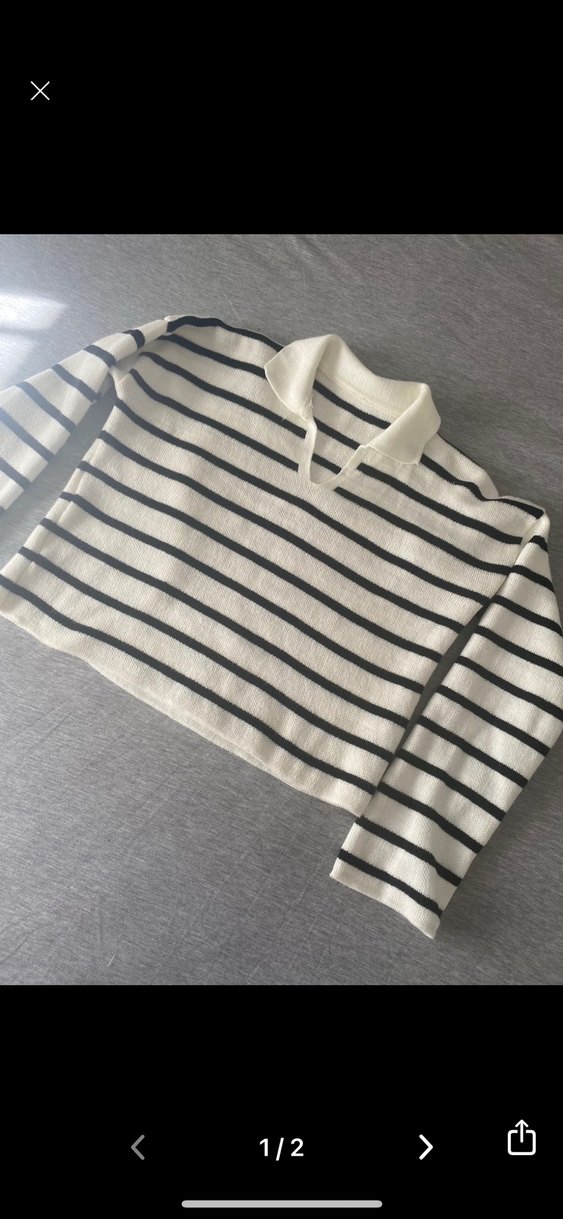 V Yaka Çizgili Triko Kadın Kazak - Görsel 2