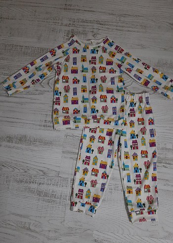 Çok Renkli Ev Desenli Kız Pijama Takımı - Görsel 4