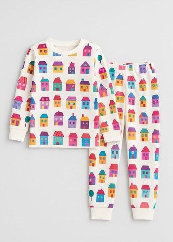 Çok Renkli Ev Desenli Kız Pijama Takımı - Görsel 2