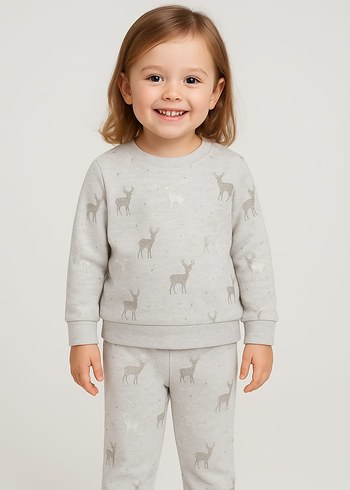 Gri Baskılı penye Uzun Kollu Bebek Takımı - Görsel 2