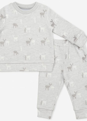 Gri Baskılı penye Uzun Kollu Bebek Takımı - Görsel 3