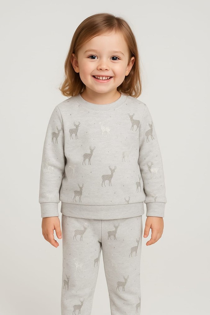 Gri Baskılı penye Uzun Kollu Bebek Takımı - Görsel 2