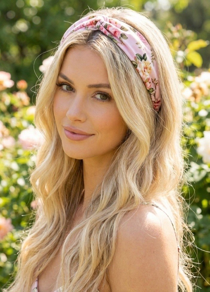 Pembe Çiçekli Elastik Bohem Saç Bandı - Görsel 2