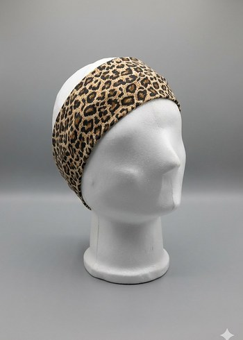 Kahverengi Leopar Desenli Kadın Saç Bandı ve Eldiven - Görsel 3