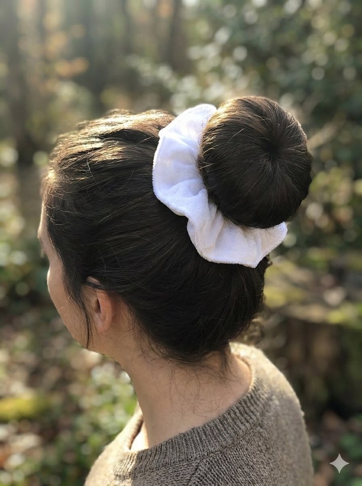Beyaz Kadife Kumaş Scrunchie - Görsel 3