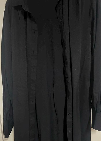Yırtmaçlı Siyah Kadın uzun Gömlek - Görsel 3