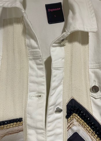 Beyaz Nakışlı Bohem Kadın İthal Kot Ceket - Görsel 4