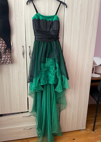 Yeşil Nakışlı Straplez Mini Gotik Elbise - Görsel 3