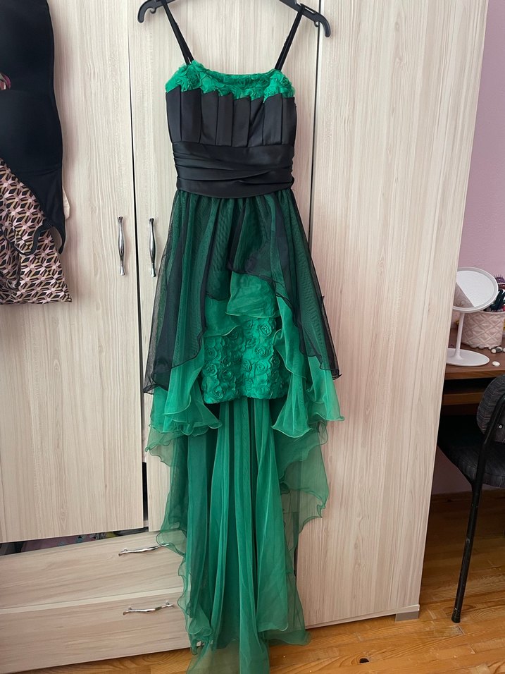 Yeşil Nakışlı Straplez Mini Gotik Elbise - Görsel 3