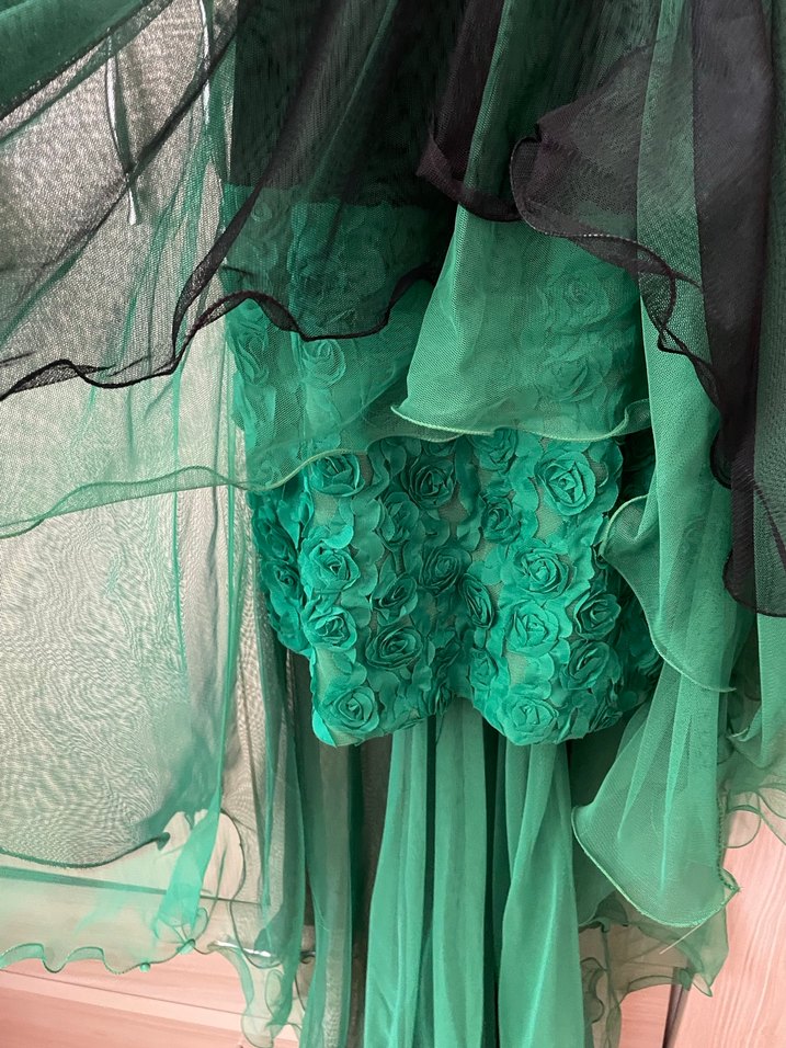 Yeşil Nakışlı Straplez Mini Gotik Elbise - Görsel 2