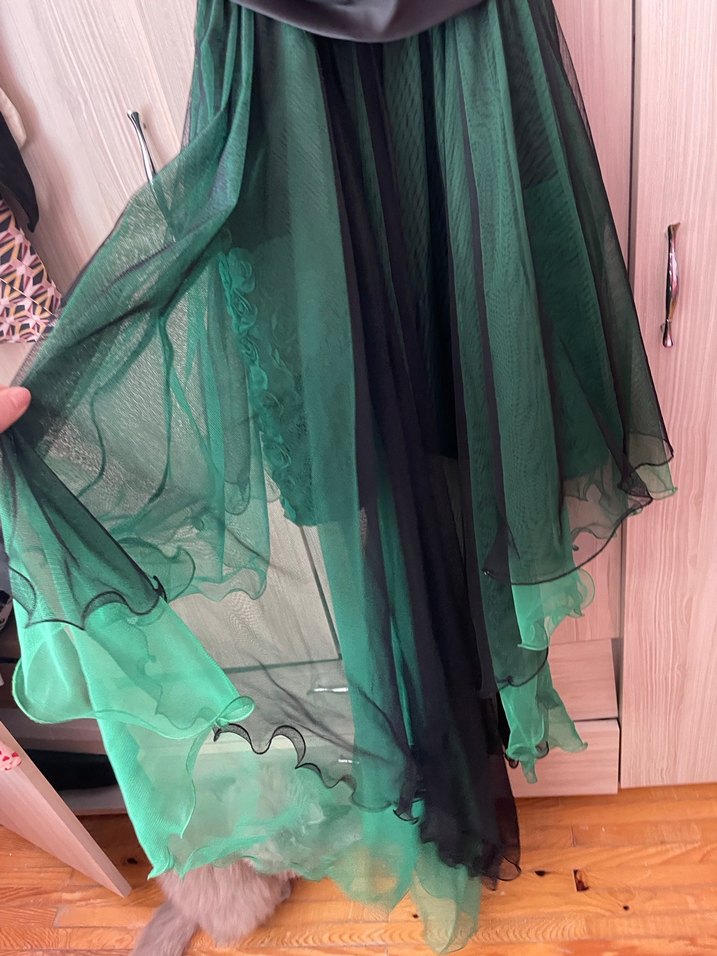 Yeşil Nakışlı Straplez Mini Gotik Elbise - Görsel 5