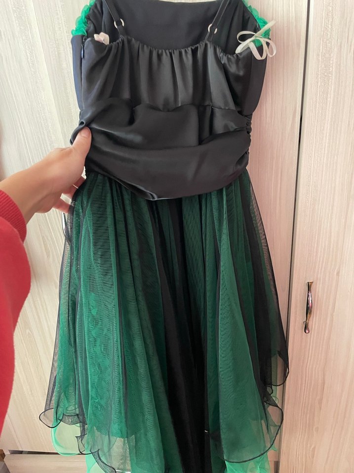 Yeşil Nakışlı Straplez Mini Gotik Elbise - Görsel 4