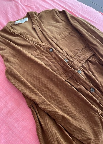 Düğmeli Kahverengi Kadife elbise - Görsel 4