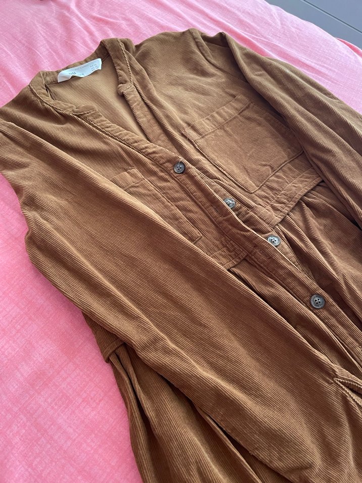 Düğmeli Kahverengi Kadife elbise - Görsel 4