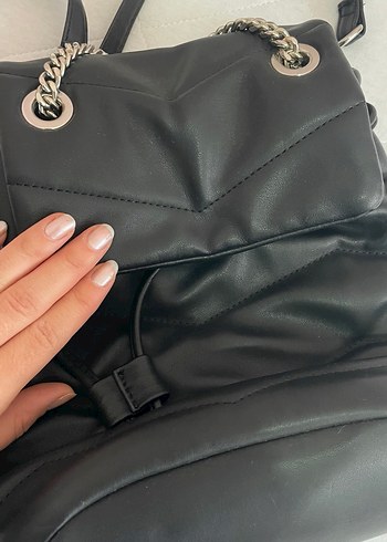 Zincir Detaylı Siyah Deri Kadın Çanta - Görsel 6