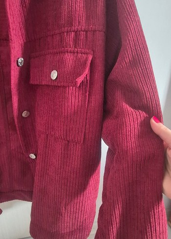 Bordo Düğmeli Kadın Kadife Gömlek - Görsel 2