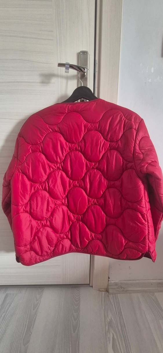 Düğmeli Kırmızı Kadın bomber Ceket - Görsel 5