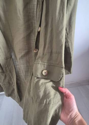 Düğmeli Haki Midi ince ceket - Görsel 3