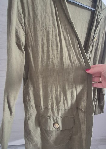 Düğmeli Haki Midi ince ceket - Görsel 6