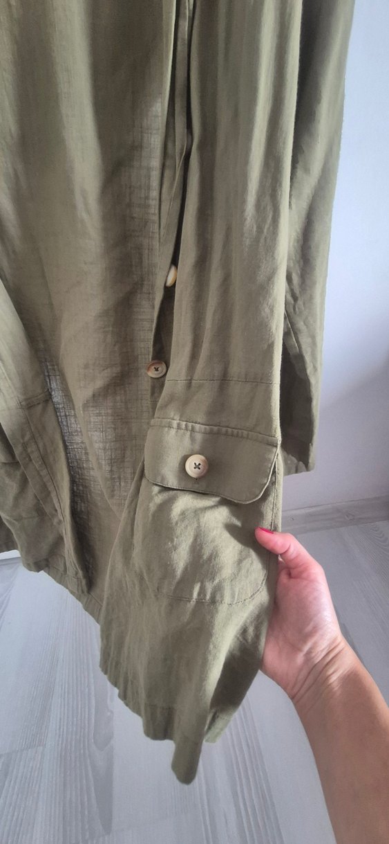 Düğmeli Haki Midi ince ceket - Görsel 3