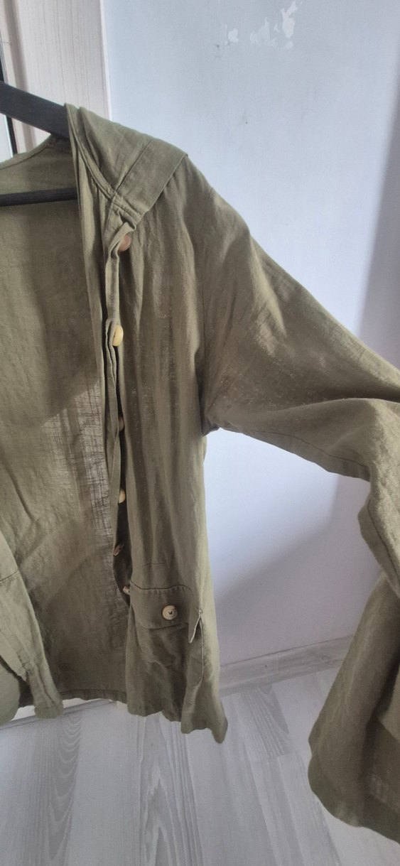 Düğmeli Haki Midi ince ceket - Görsel 5