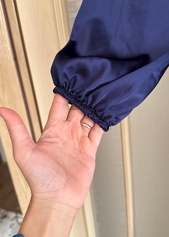 Lacivert Drapeli Uzun Kollu abiye - Görsel 3