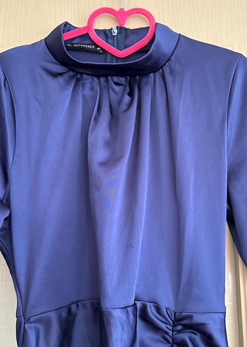 Lacivert Drapeli Uzun Kollu abiye - Görsel 4