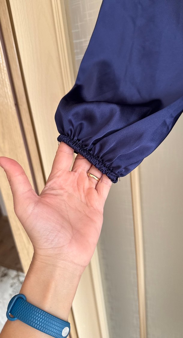 Lacivert Drapeli Uzun Kollu abiye - Görsel 3