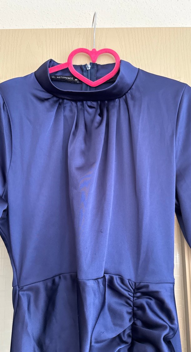 Lacivert Drapeli Uzun Kollu abiye - Görsel 4