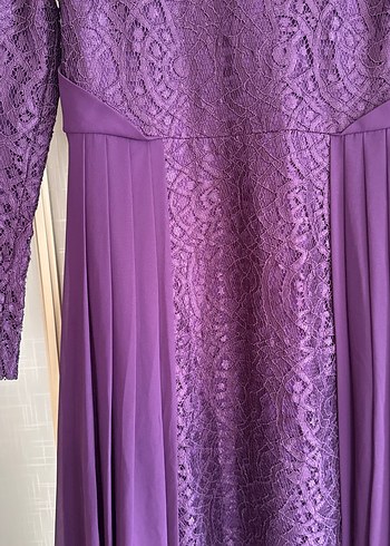 Uzun Mor Drapeli Kadın Abiye Elbise - Görsel 4