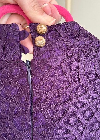 Uzun Mor Drapeli Kadın Abiye Elbise - Görsel 5