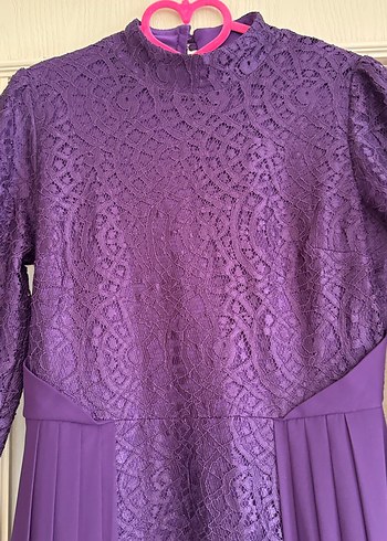 Uzun Mor Drapeli Kadın Abiye Elbise - Görsel 2