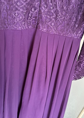 Uzun Mor Drapeli Kadın Abiye Elbise - Görsel 6