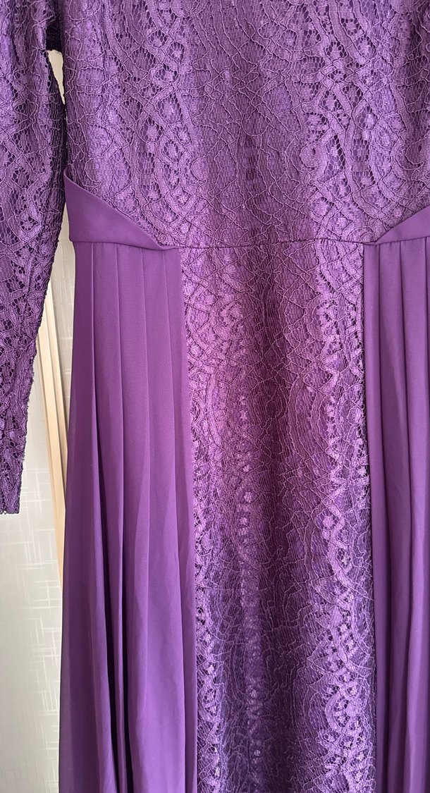 Uzun Mor Drapeli Kadın Abiye Elbise - Görsel 4