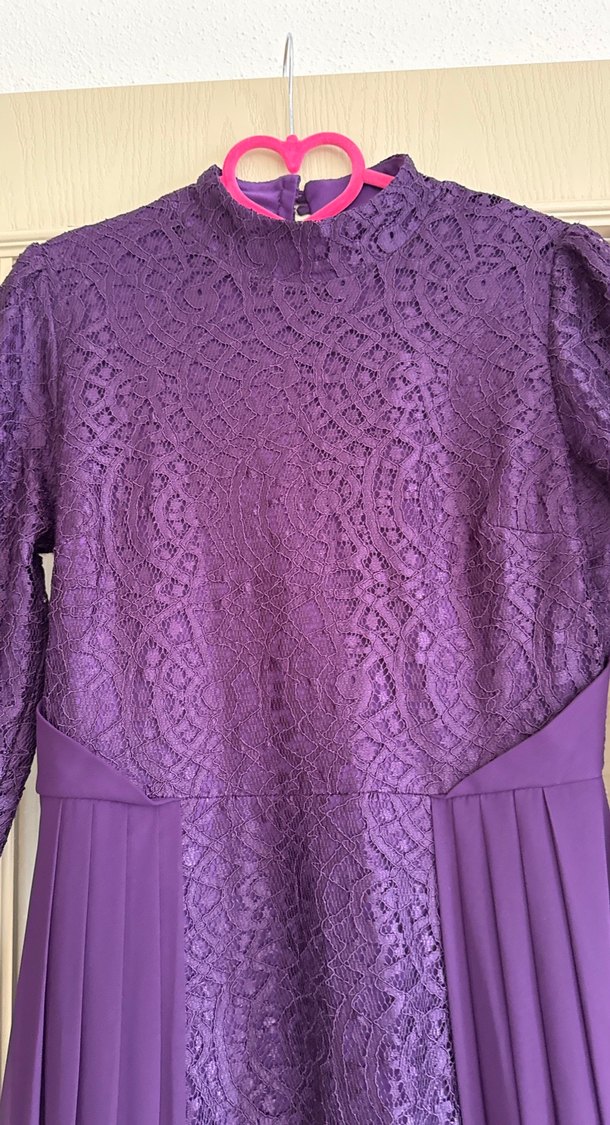 Uzun Mor Drapeli Kadın Abiye Elbise - Görsel 2