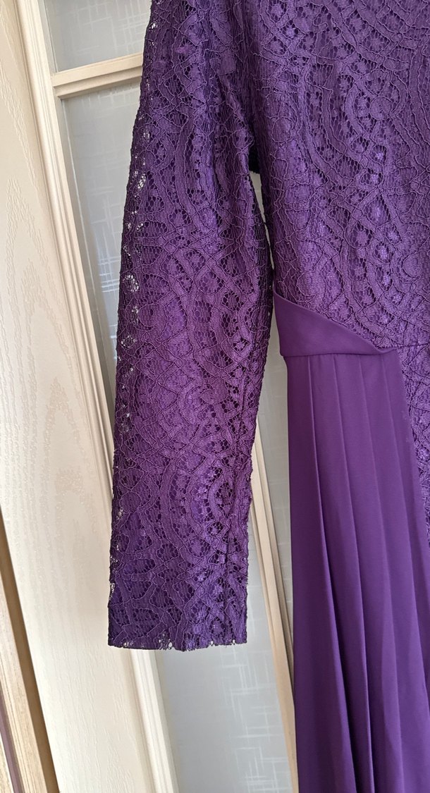 Uzun Mor Drapeli Kadın Abiye Elbise - Görsel 3