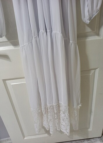 xxl Beden Beyaz sifon dantelli elbise 