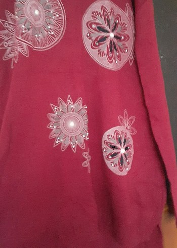 Bohem Bordo Nakışlı Uzun Hamile tunigi - Görsel 2